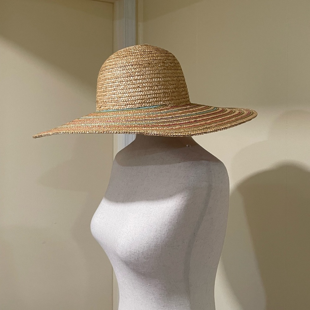 Candies Wide Brim Floppy Straw Hat Tan Multicolor One Size Packable Lightweight - Picture 4 of 10